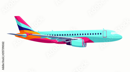 Modern Passenger Jet Airplane with Colorful Design