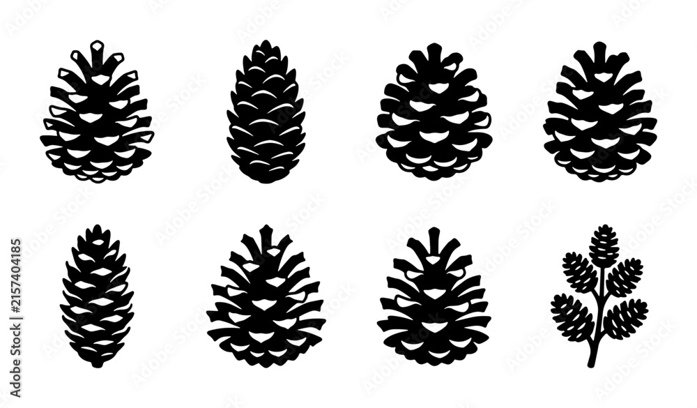 Obraz premium Pine Cone Vector Icons, Forest Seed Pod Illustrations, Nature Elements Set, Autumn Harvest Graphics