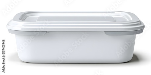 White rectangular plastic food container with a clear snapon lid designed for storage