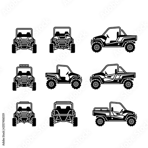 Collection of Solid Black UTV Buggy Silhouette Icons and Symbols