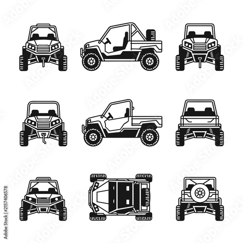 Set of Professional UTV Vehicle Icons in Various Viewing Angles