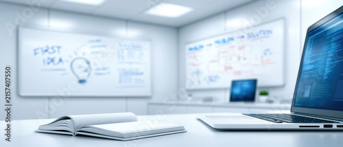 Innovative idea development process creative workspace digital concept modern office collaborative environment