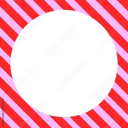 Circle Frame on red diagonal stripe background. Abstract red diagonal striped background with round frame. Abstract stripe template
