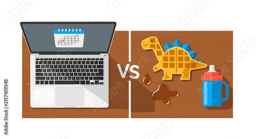 Remote Work Vs Breakfast Fun Comparison Illustration