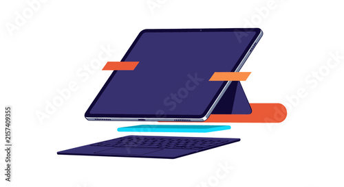 Modern Tablet with Keyboard and Stylus Setup Illustration