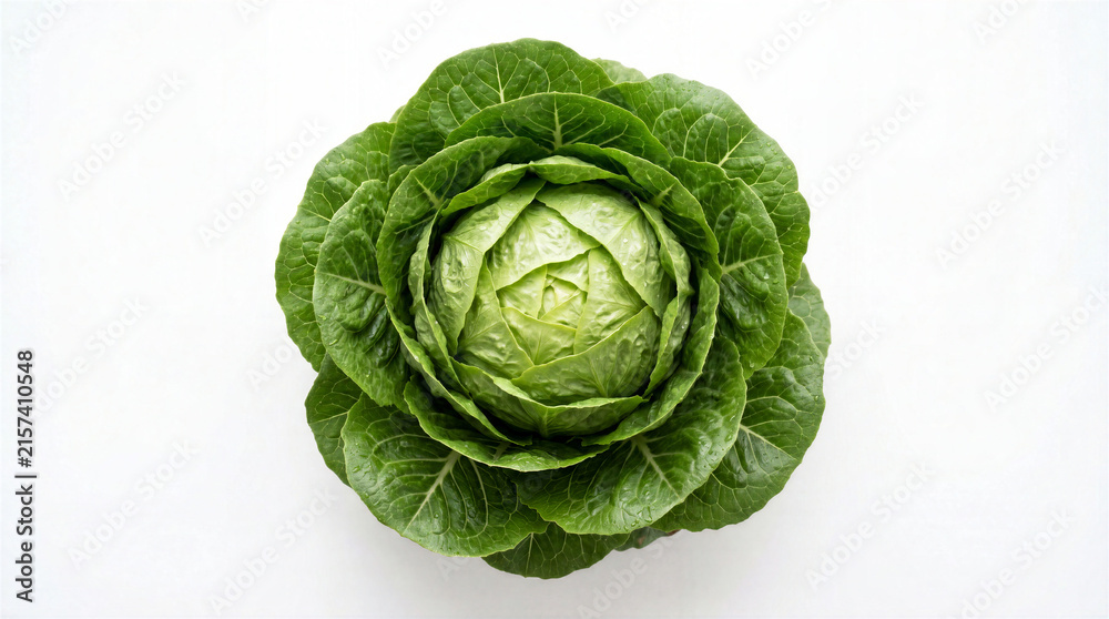 Fototapeta premium Fresh Green Romaine Lettuce Head Isolated On Pure White Background