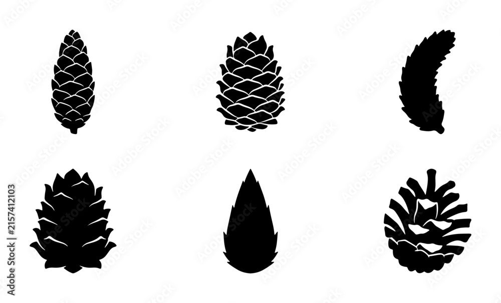 Obraz premium Pine Cone Vector Icons Set, Forest Nature Elements, Winter Season Graphics, Organic Shapes Collection