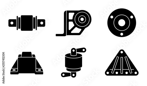 Automotive Engine Mounts, Vibration Dampers, and Bushings Vector Icons Set
