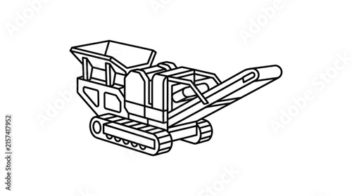 Industrial mobile stone crusher machine line art icon