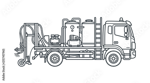 Industrial Road Marking Truck Line Art Illustration