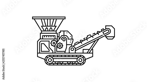 Industrial Stone Crusher Machine Line Art Icon