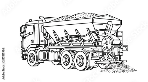 Industrial Sand Spreader Truck Outline Illustration