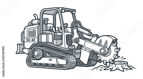 Industrial stump grinder machine vector illustration