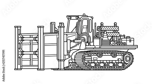 Industrial Tracked Trench Shoring Machine Line Art Illustration