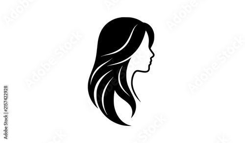 Long flowing women's wig hairstyle beauty fashion vector icon
