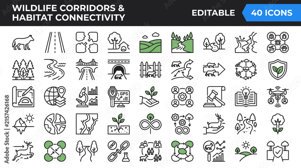 Fototapeta premium Wildlife Corridors and Habitat Connectivity Icons