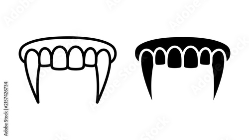 Foto Two stylized vampire fangs, one in outline and one solid black, representing a spooky Halloween theme