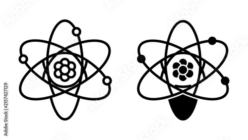 Foto Set of two black and white atomic structure icons representing scientific research and physics
