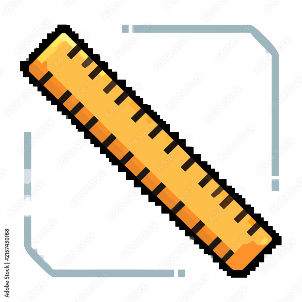 Fototapeta premium Yellow Pixel Art Ruler Icon for School Stationery and Education Design