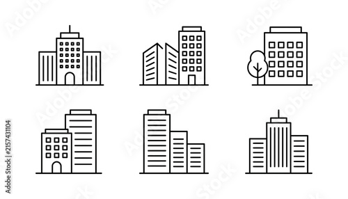 Canvas Print Modern city building and skyscraper line icons set featuring commercial office t