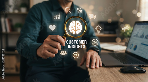 Businessman analyzing customer insights consumer behavior data and market strategy