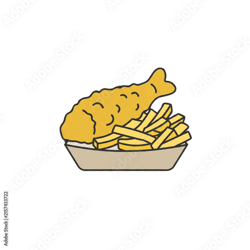Crispy Fried Fish with French Fries on Plate Food Illustration