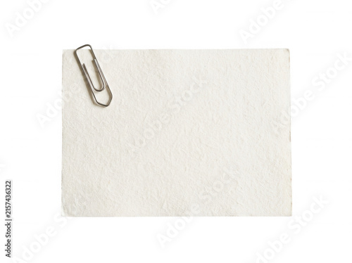 Small textured note with paperclip isolated on transparent background