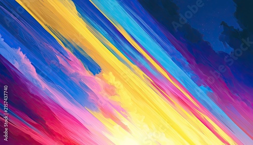 Vibrant abstract streaks of color flowing diagonally across a dark background