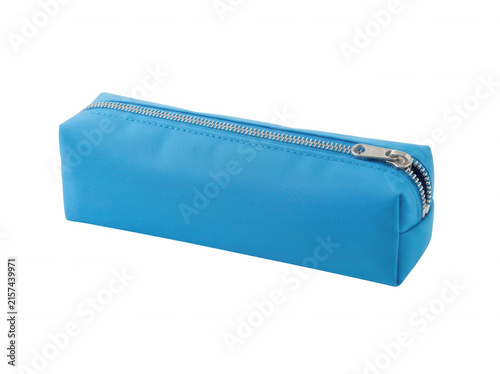 Vibrant blue fabric pencil case isolated on transparent background