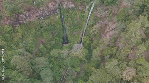 Breathtaking Aerial View of Cascading Waterfalls Surrounded by Lush Green Jungle