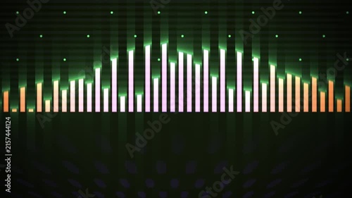 Digital Sound Wave Equalizer Pulse with Glowing Green and Orange Bars