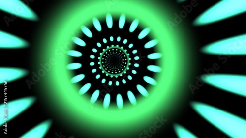Glowing Cyan and Green Abstract Geometric Tunnel Moving Forward