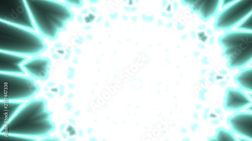 Green Neon Light Kaleidoscope Patterns Rotating in a Digital Tunnel