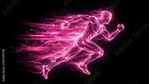 Abstract red glowing man running fast with motion blur