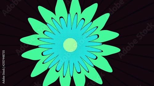 Retro Comic Style Animated Green Flower Bursting With Pop Art Energy