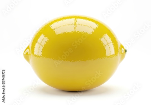Single Shiny Yellow Lemon Citrus Fruit with Glossy Surface Isolated on White Background