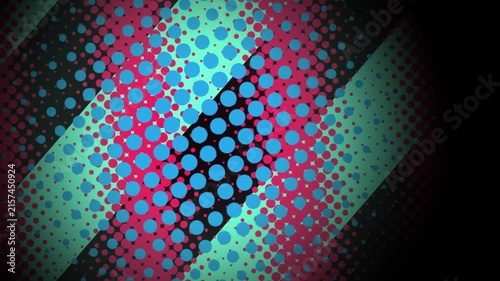 Abstract background with moving halftone stripes and colorful dots