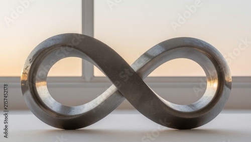 Sleek Infinity Symbol Sculpture in Minimalistic Interior Setting