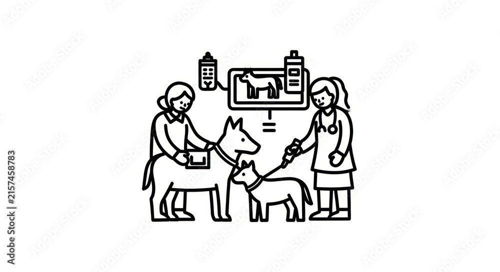 Fototapeta premium People and dogs in a city.