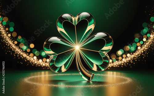 Three leaf clover shamrock symbol with golden sparkles and bokeh effects shamrock celebration