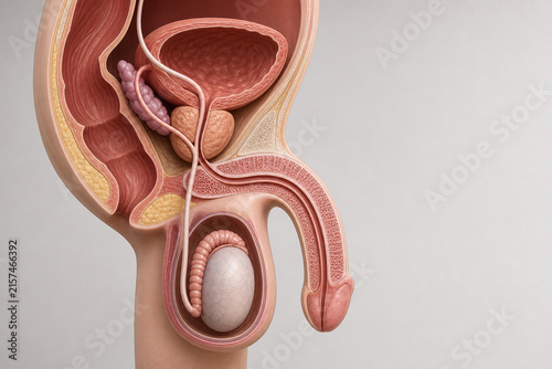 Male reproductive tract cutaway anatomical medical illustration