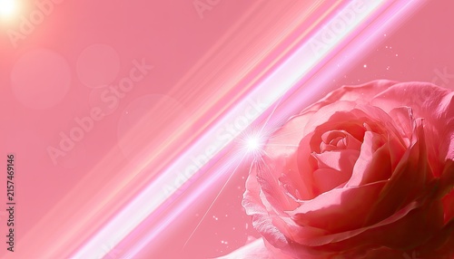 Delicate pink rose with soft light and lens flare effects