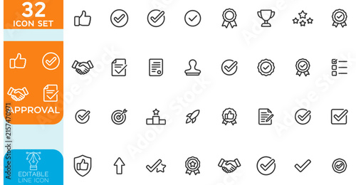 Cuadro en lienzo Approval line editable Vector illustration icon set