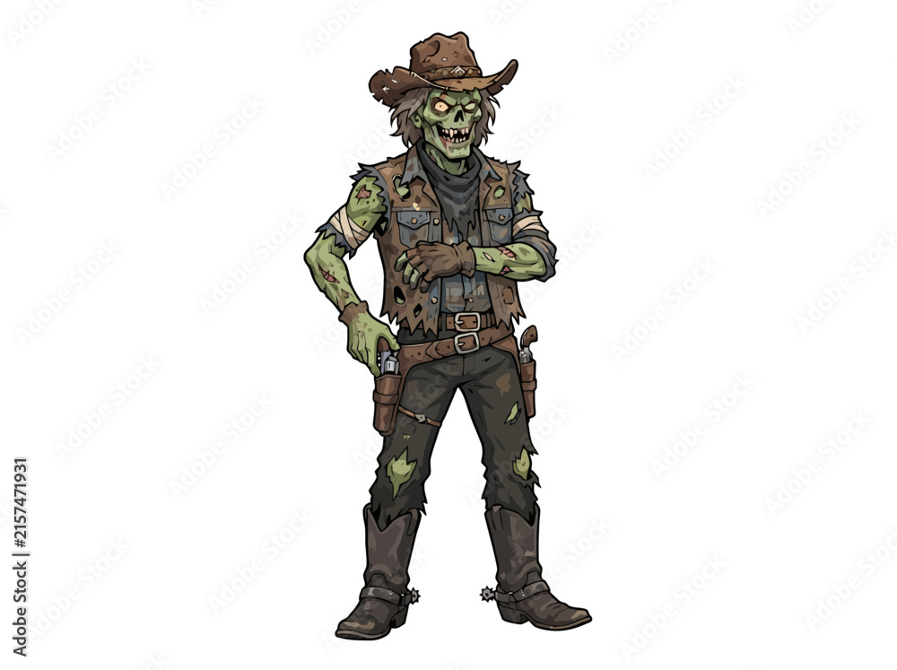 Obraz premium Undead cowboy character standing in a classic western outfit.