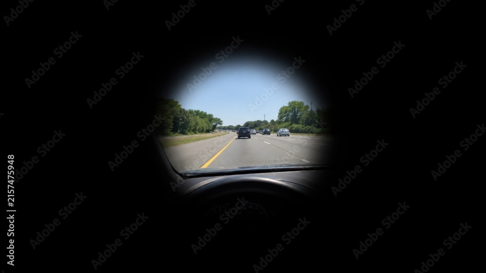 Fototapeta premium Glaucoma tunnel vision simulation while driving on highway