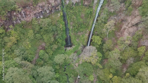 Breathtaking Aerial View of Twin Waterfalls Surrounded by Lush Greenery and Vibrant Nature