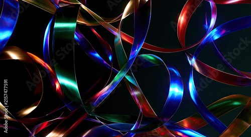 Abstract swirling, shimmering ribbons of vibrant, reflective color