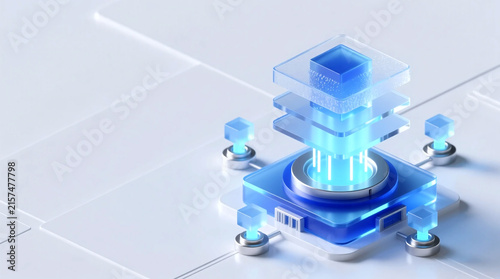Modern 3D isometric representation of data tower symbolizing strategic corporate synergy and streamlined operations for successful mergers acquisitions finance in digital network environment