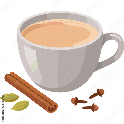 A warm cup of traditional masala chai tea with aromatic spices like cinnamon, cardamom, and cloves