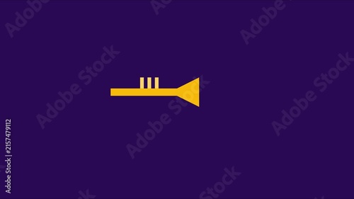 Animated trumpet with musical note on purple animation 4k background, for jazz and, music projects instrument